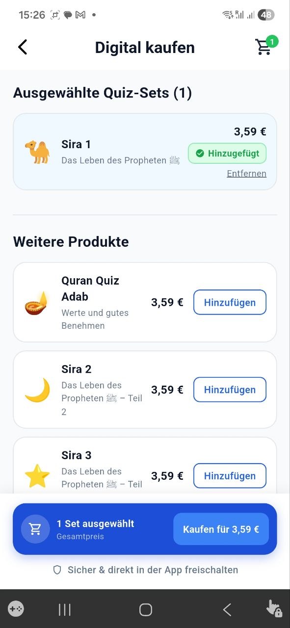 Digitale Quizsets in der muslimquiz App kaufen